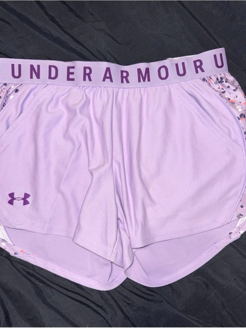 Under Armour Women’s Lavender Athletic Shorts with Printed Side Panels